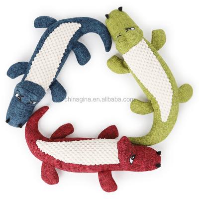 China For Pet Cloth Pet Toys, Dog Chewing Shape Durable Squeak Toys Crocodile Plush Canvas Funny Bite Toy for sale