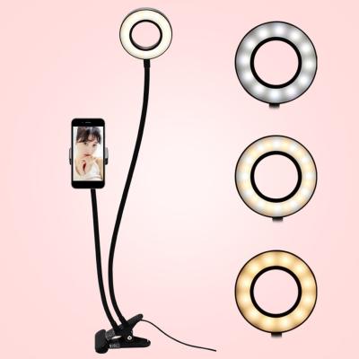 China 360 degree rotation phone holder lazy mobile 2 in 1 Selfie Ring Light LED Selfie Ring Light Desktop LED lamp for sale