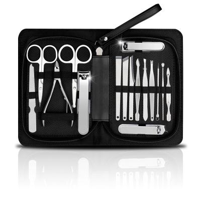 China Anti-Splash Function Stainless Steel Care Kit Manicure Tools Pedicure Grooming Portable Complete Nail and Nail 16 Pcs Nail Cutter Clipper Set for sale