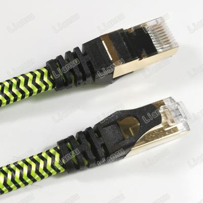 China Liansu CAT7 flat cable with rj45 nylon braid patch cord 0.5m 1m 2m 3m 5m 1m-30m high quality flat cable CAT7 cable with braid for sale