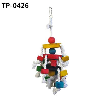 China Durable Wooden Stocked Blocks Rope Bird Chewing Toy Parrot Cage Bite Toy For Small Medium Parrot Bird Factory for sale