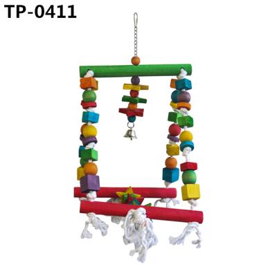 China Colorful Wooden Perch Parrot Swing Bird Beads Stocked Hanging Toy For Small Medium Pet Cage Wholesale for sale