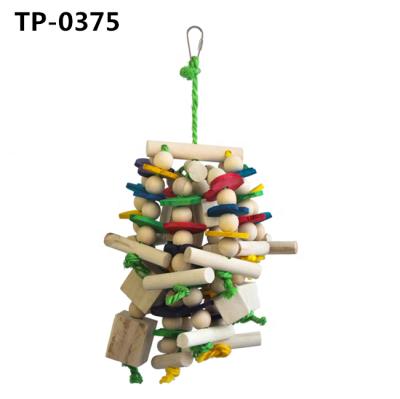 China Large Sustainable Bird Toys Pet Parrot Chewing Toys With Wooden Knots Blocks Bird Toy for sale