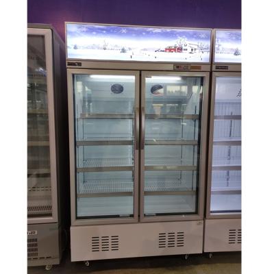 China Compressor 2 Doors Upright Freezer With Glass Doors Upright Freezer Fan Type For Supermarket With LED Light for sale