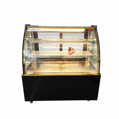 China High Temperature Curved Door Cake Cooler Showcase Cake Display Glass Refrigerators Cake Cabinet for Dessert with 4 Casters for sale