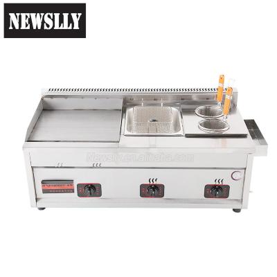 China Hotels 2 Tank 1 Dish Stainless Steel Gas Griddle Gas Deep Fryer Commercial Countertop Fryer for sale