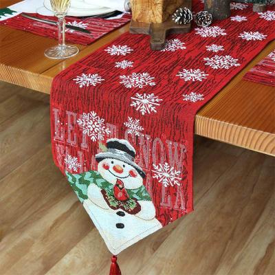 China Christmas New Products Modern Christmas Table Runner Cotton and Snowman Embroidery Table Runner Family Table Decoration Canvas Christmas for sale