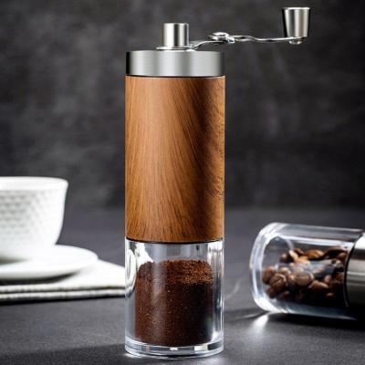 China Hand Crank Visual Coffee Grinding Travel Coffee Grinder Portable Wooden Stainless Steel Type Manual Coffee Grinder for sale