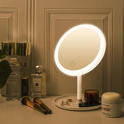 China Desk Mirror Two Colors LED Makeup USB Rechargeable Rechargeable Adjustable Mirror Around Rotating Llipstick Cream Organizer Glass for sale