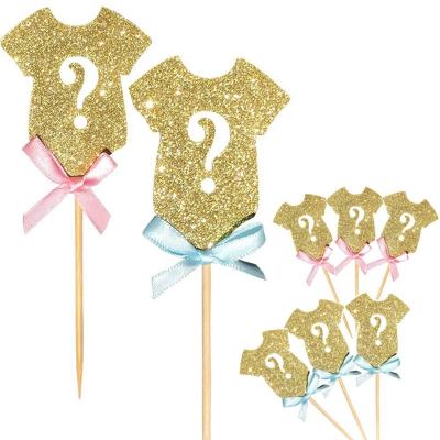 China Wholesale Simple His Or Her Kind Gold Glitter Say Cupcake Toppers Baby Shower Party Cake Food Decorations for sale