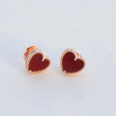 China Wholesale Elegant Romantic Banquet Jewelry Cute Fashion Classic FASHION 925 Sterling Silver Carnelian Heart Stud Earring Ladies for sale