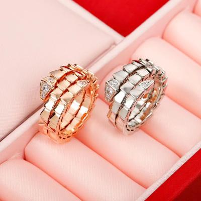 China Classic 925 TRENDY Elastic Head Ring Fashion Light Luxury Snake Bone Snake Diamond Sterling Silver Head And Tail Banquet Jewelry for sale