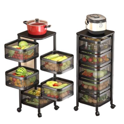 China Eco-friendly Removeable 4-Tire Carbon Steel Snack Vegetable Storage Shelf Square 5-Tire Rotating Multi-Layer Kitchen Storage Rack for sale