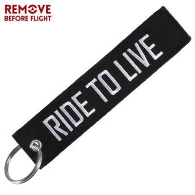 China Twill REMOVE BEFORE THEFT Personalized Motorcycle Embroidered Key Flags RIDE TO LIVE in Black Color for sale