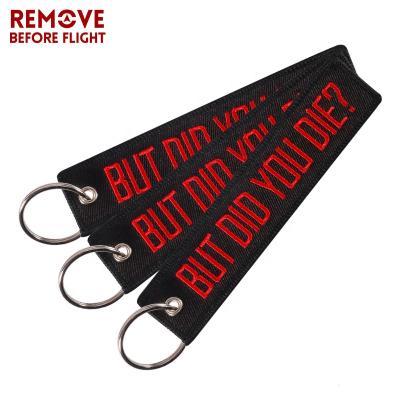 China Key Chain For Motorcycles Key Chain Embroidery Black With White Stone BUT YOU DID DIE MATRIX Motorcycle Car Key Tag for sale