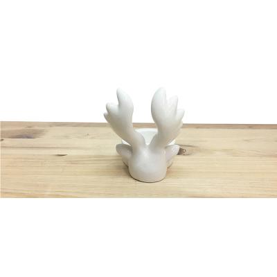 China Housewares Christmas Reindeer Ceramic Head Design Stoneware White Deer Tealight Candle Holder for sale