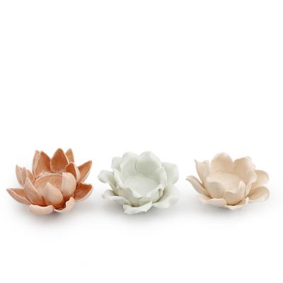 China Hot sale high quality flower shape houseware ceramic tealight candle holder for home office decoration for sale