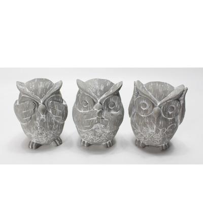 China Handmade Amazon Supplier Don't Listen Look Say Cement Owl Figurine 3 Set For Custom Logo Decor for sale