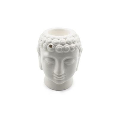 China New Design Decoration Creative White Buddha Head Aroma Oil Holder Ceramic Censer For Home Decoration for sale