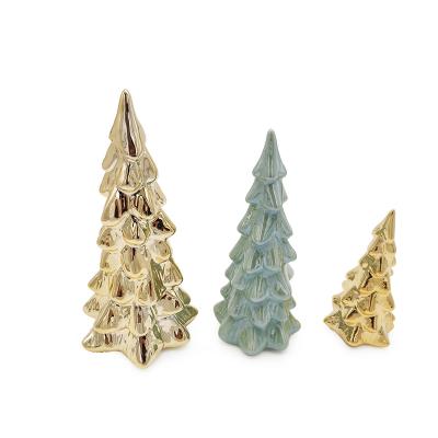 China Handmade Color Custom Shape Factory Christmas Tree Gold Plated Glazed Ceramic Mini Set for sale