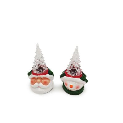 China Handmade Ceramic Santa Claus Snowman Christmas Head Figurine With LED Lamp Christmas Tree for sale