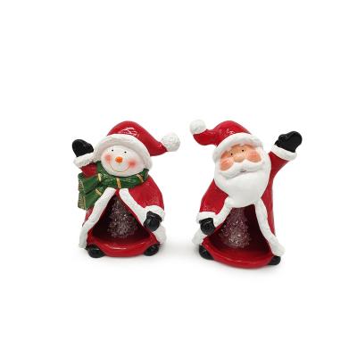 China Christmas Handmade Decor Ceramic Santa Claus Snowman Figurine With LED Light for sale