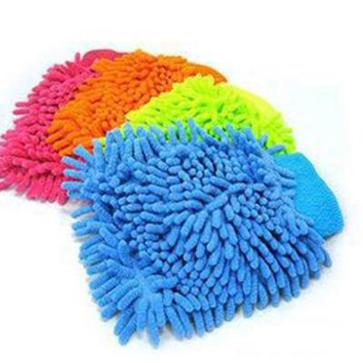 China Eco-Friendly Double-Sided Gray Chenille Car Wash Gloves Car Wash Cleaning Gloves for sale