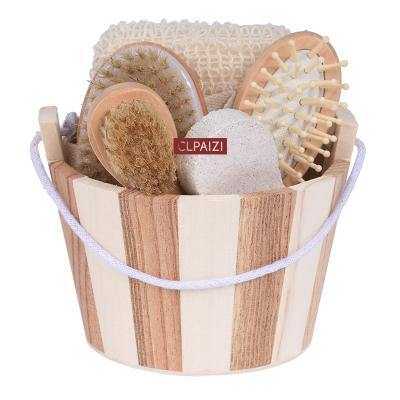 China 2021 Natural High Quality Wooden Dry Brush Body Bath Sets Massage Spa Brush Set Bathroom Gift Sets Treesmile Factory for sale