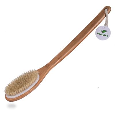 China TREESMILE Long Curved Handle Body Brush Bamboo Massage Bristle Natural Bath Or Dry Brush OEM Logo Bath Brushes Factory Good Quality for sale