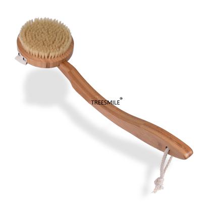 China All Bath TREESMILE Bamboo Bristle Natural Long Handle Brush Back Brushes Curved Removable Design OEM Logo High Quality for sale