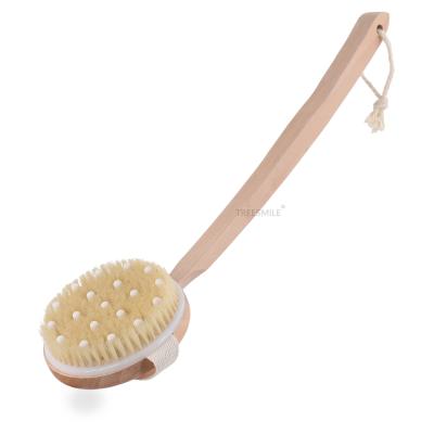 China TREESMILE Body Brush High Quality Natural Wood Skin Brush Long Bristle Detachable Curved Detachable Massage Handle Shower Dry Brushes for sale