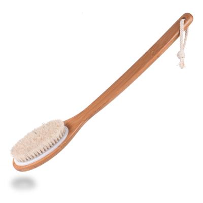 China TREESMILE Long Handle Carved Horsehair Bath Brush Carved Hair Massage Brush OEM Logo Soft Bamboo Dry Natural Factory Good Quality for sale