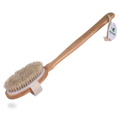 China Long Handle Hair Beauty Shops Long Handle Soft Bamboo Bath Brush Natural Horsehair Bristle Treesmile Logo Soft Body Brushes Removable Custom Factory for sale