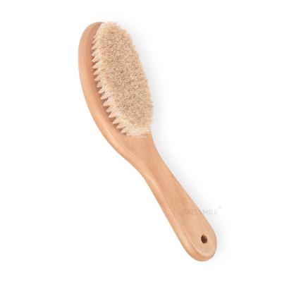 China All Natural Wood Handle Curved Dry Brush Full Body Wet Dry Brushing Massage Natural Horsehair Bristle Brushes Treesmile Custom Logo for sale