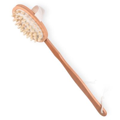 China Beauty Stores Eco-Friendly Back Massage Treesmile Long Handle Air Brush Cushion Natural Wood Body Massager Dry Brushing Custom Logo 50 MOQ for sale