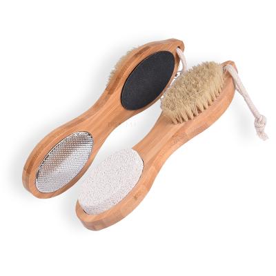 China Natural Bamboo Callus Remover Foot Exfoliating & Cleansing Purpose 4 in1 Multi Pedicure Plants With Treesmile Foot Scrubber Pumice Custom Logo for sale