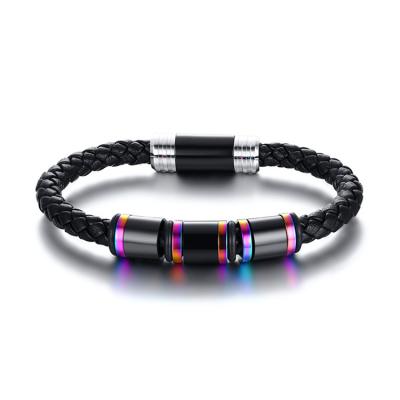 China Casual / Sporty Charms Colorful Mens Leather Bead Bracelet With Magnet for sale