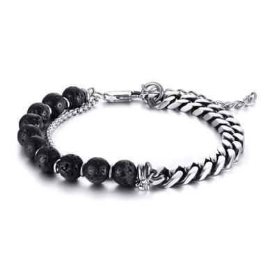 China 2020 New Design Mens FASHIONABLE Adjustable Lava Stone Curb Chain And Rolo Chain Bracelet for sale