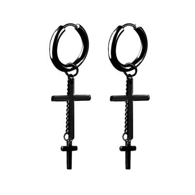 China Stainless Steel TRENDY Earrings Punk Fashion Black Cross Charms Earring For Men for sale