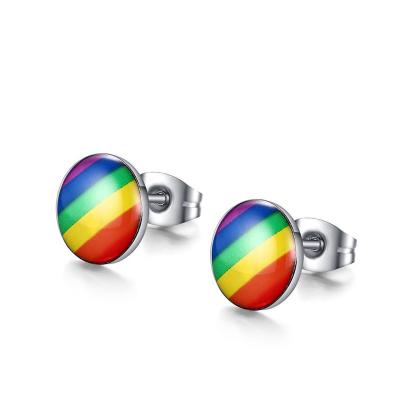 China LGBT Stainless Steel Lgbt Round Shape Rainbow Color Earring for sale