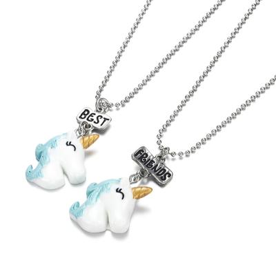 China Resin 5 Colors Bff Best Friend Resin Unicorn Forever Pendant Necklace For Kids for sale