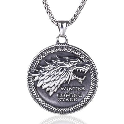 China Mens Stainless Steel Direwolf Necklace Pendant Game of Thrones Jewelry for sale