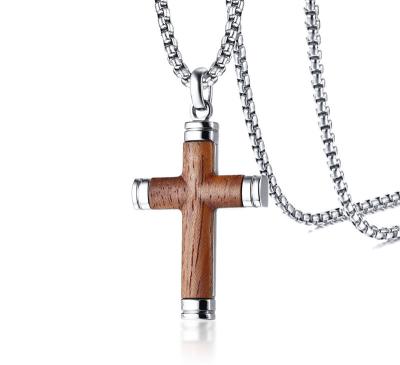 China Stainless Steel Mens Rose Wood Cross Necklace for sale