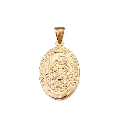 China Religious Oval Shape St Christopher Pendant Stainless Steel Charm for sale