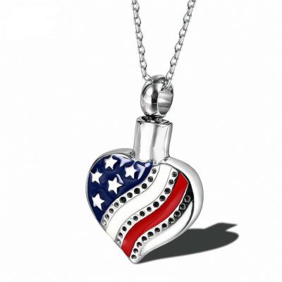 China Vintage Fashion Perfume Bottle Necklace Heart Shaped American Flag Urn Pendant for sale