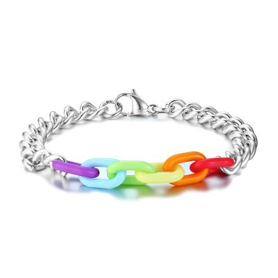 China Acrylic Stainless Steel Rainbow Chain and Link Bracelet for Gay for sale