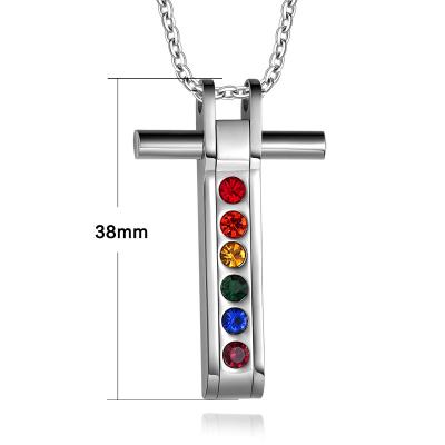 China Stainless Steel CZ Gay Lesbian Rainbow LGBT Pride Pendant Necklace for sale