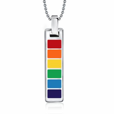 China LGBT Stainless Steel Rectangle Rainbow Charm Gay&Lesbian Necklace for sale