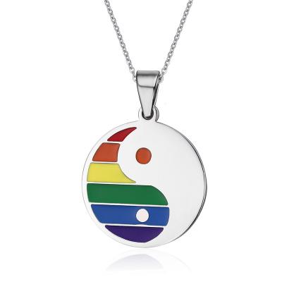 China LGBT Rainbow Tai Chi Chinese Round Yin and Yang Necklace for lgbt gays and lesbians for sale