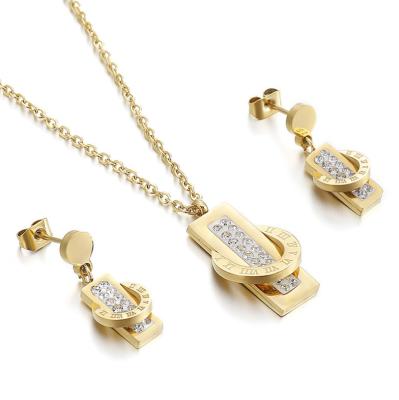 China TRENDY Lady Jewelry Gift Set Crystal Roman Number Necklace Earring Set for sale